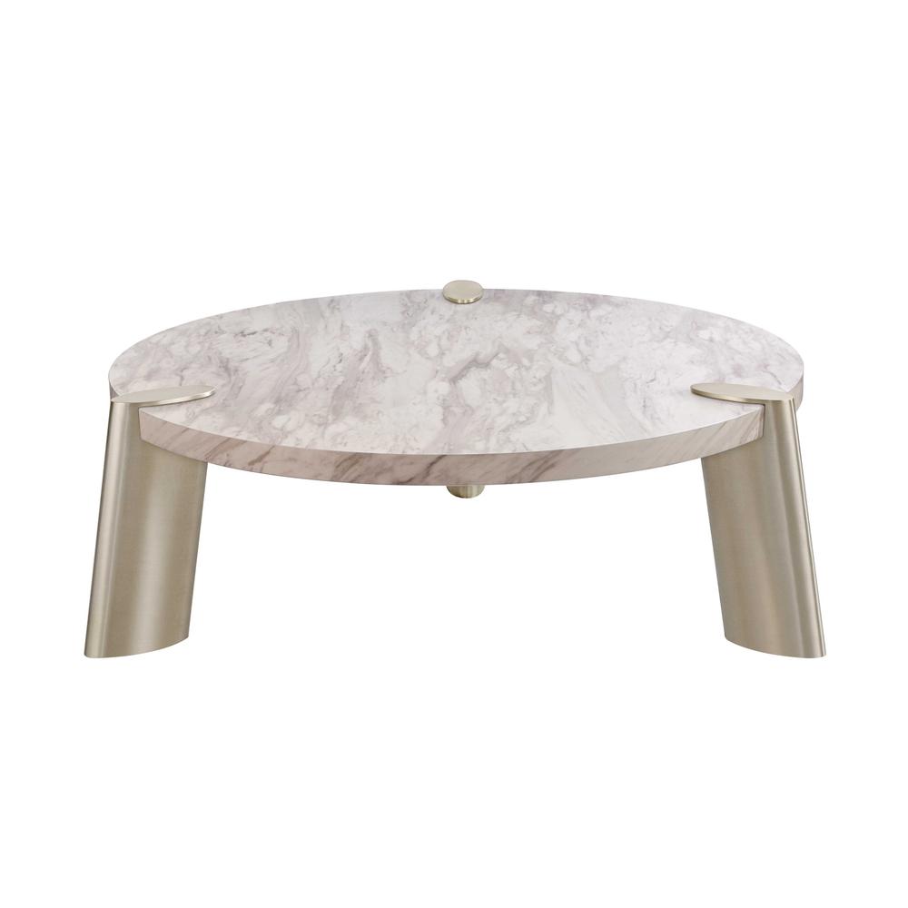 48" Gold And White Genuine Marble Round Coffee Table. Picture 2