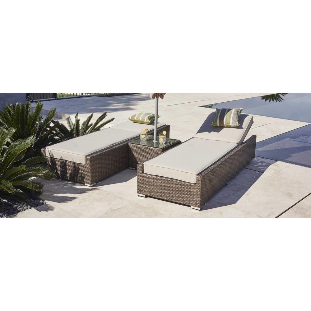 78" X 29" X 28" Brown 3Piece Outdoor Armless Chaise Lounge Set with  Cushions - 372316. Picture 4