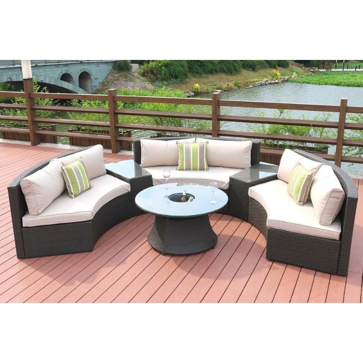 6 Piece Black Half Moon Outdoor Sectional Set with Ice Bucket - 372318. Picture 2