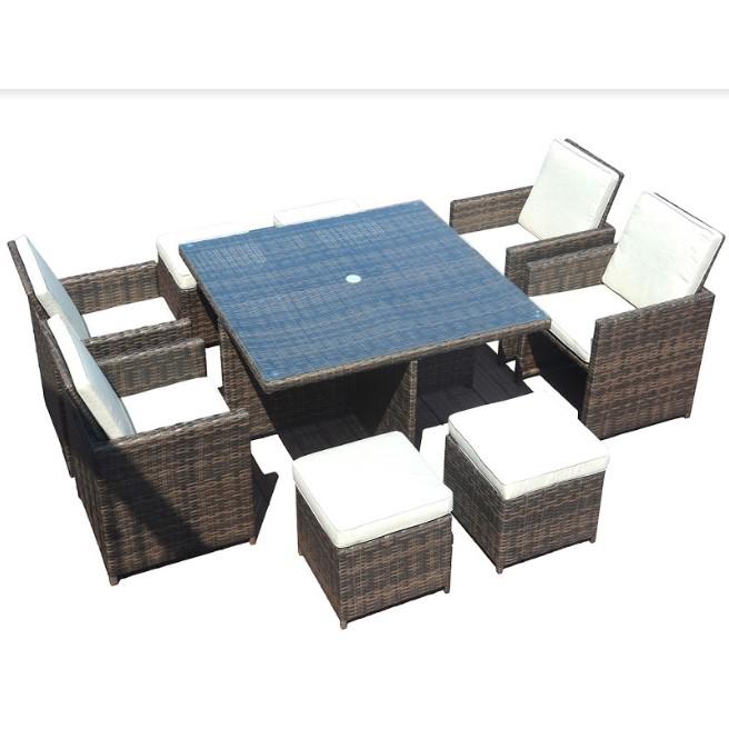101" X 49" X 45" Brown 9Piece Square Outdoor Dining Set with Beige Cushions - 372319. Picture 1