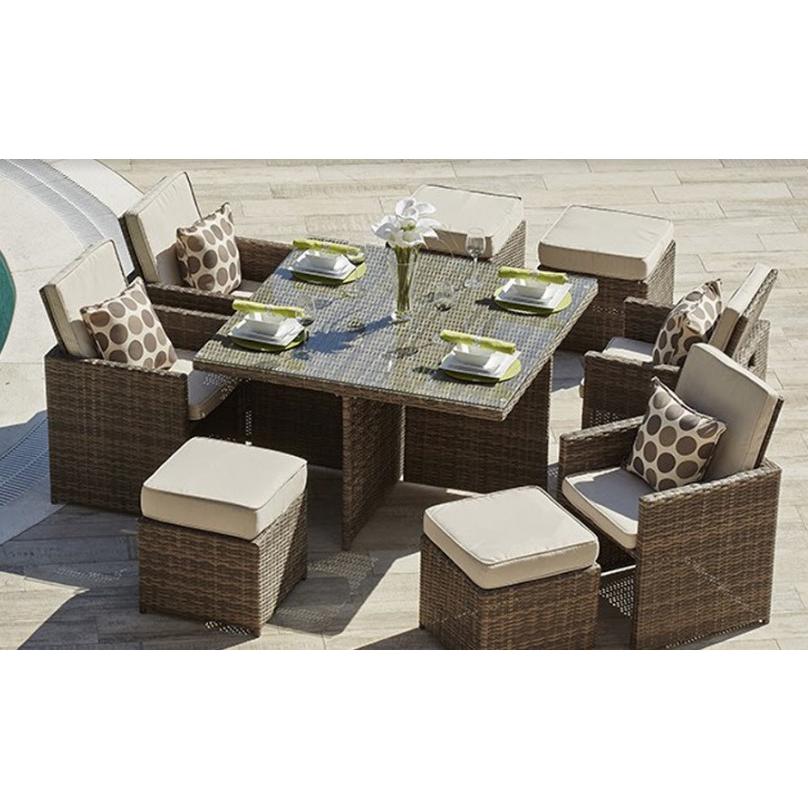 101" X 49" X 45" Brown 9Piece Square Outdoor Dining Set with Beige Cushions - 372319. Picture 2