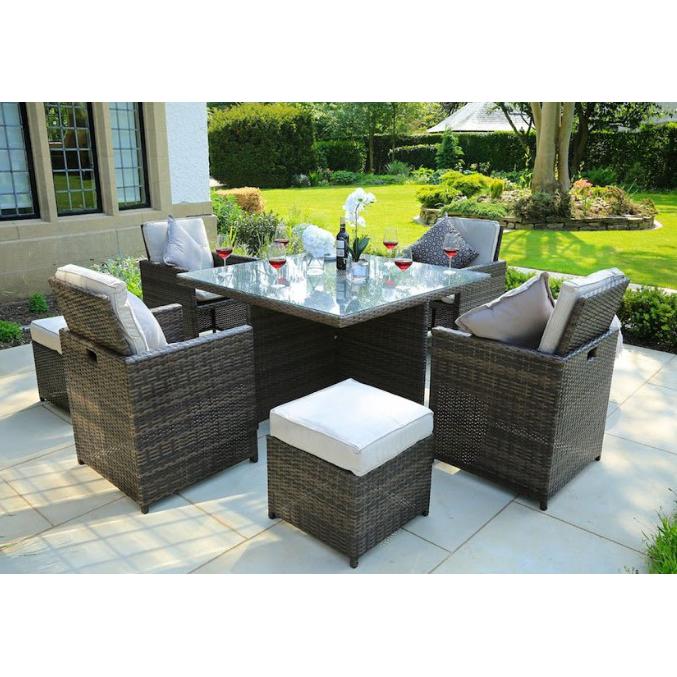 101" X 49" X 45" Brown 9Piece Square Outdoor Dining Set with Beige Cushions - 372319. Picture 5