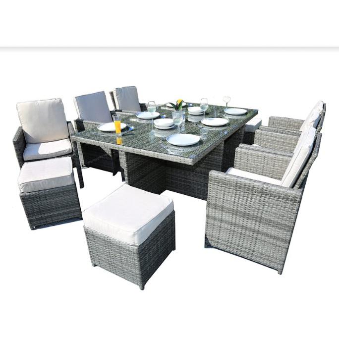 129" X 76" X 46" Gray 11Piece Outdoor Dining Set with Cushions - 372320. Picture 1