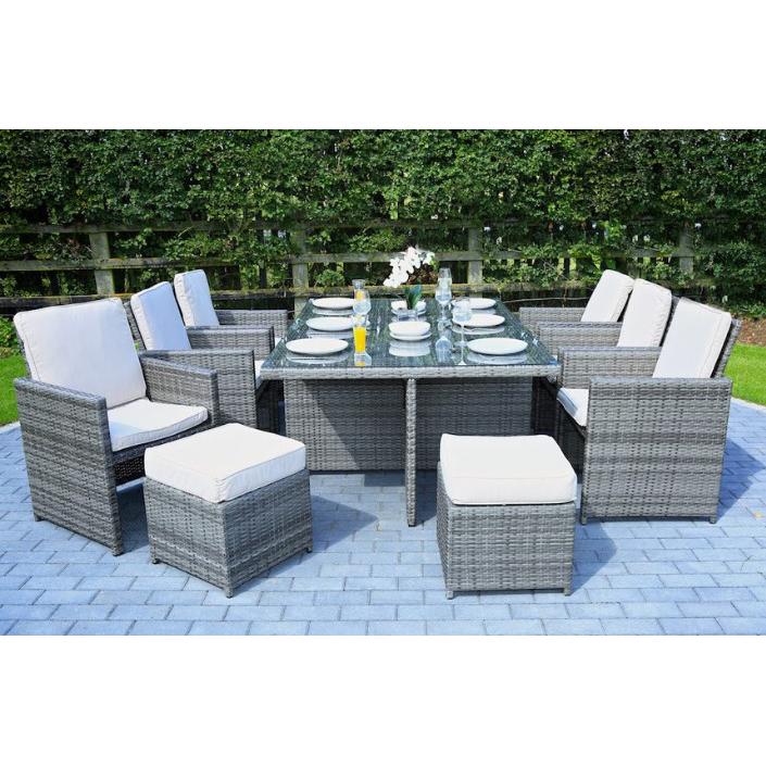 129" X 76" X 46" Gray 11Piece Outdoor Dining Set with Cushions - 372320. Picture 2
