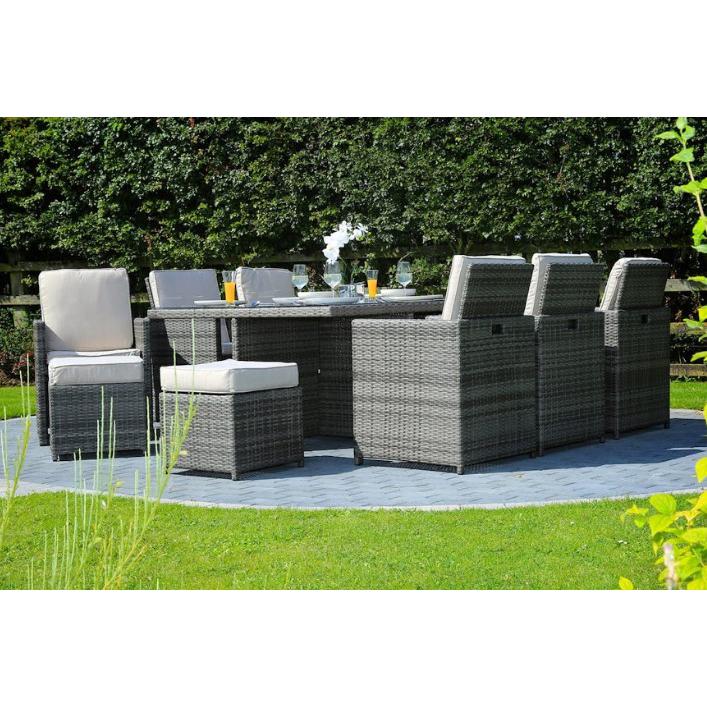 129" X 76" X 46" Gray 11Piece Outdoor Dining Set with Cushions - 372320. Picture 4