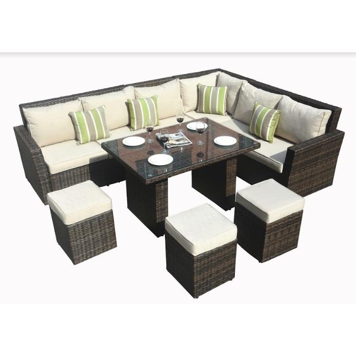 180.96" X 33.54" X 34.71" Brown 8Piece Outdoor Sectional Set with Cushions - 372321. Picture 1