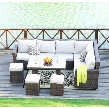 180.96" X 33.54" X 34.71" Brown 8Piece Outdoor Sectional Set with Cushions - 372321. Picture 2