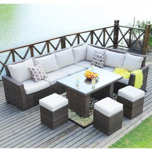 180.96" X 33.54" X 34.71" Brown 8Piece Outdoor Sectional Set with Cushions - 372321. Picture 4