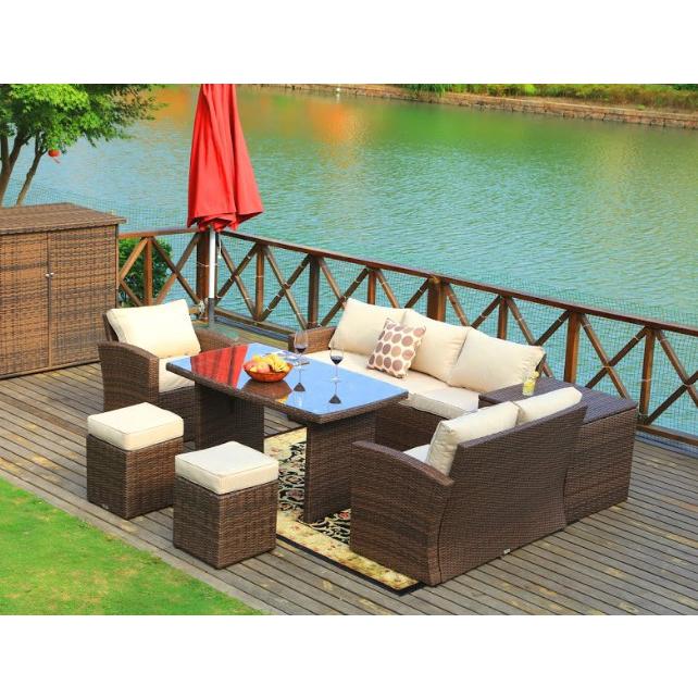 179.85" X 31.89" 32.68" Brown 7Piece Steel Outdoor Sectional Sofa Set with Ottomans and Storage Box - 372322. Picture 2