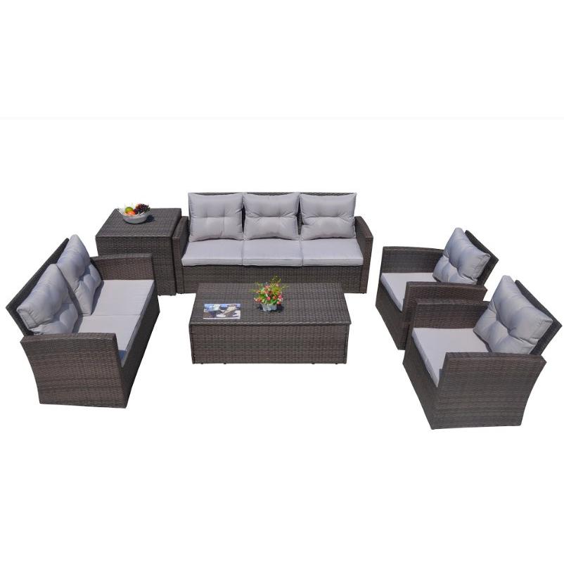 118.56" X 31.59" X 14.82" Brown 6-Piece Patio Conversation Set with Cushions and Storage Boxs - 372323. Picture 1