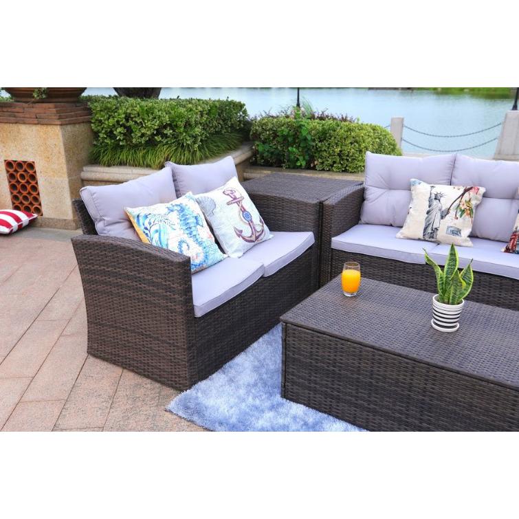 118.56" X 31.59" X 14.82" Brown 6-Piece Patio Conversation Set with Cushions and Storage Boxs - 372323. Picture 5