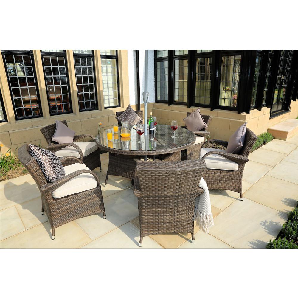 211" X 55" X 32" Brown 7Piece Outdoor Dining Set with Washed Cushion - 372324. Picture 2