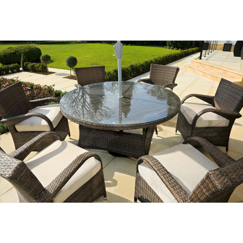 211" X 55" X 32" Brown 7Piece Outdoor Dining Set with Washed Cushion - 372324. Picture 3