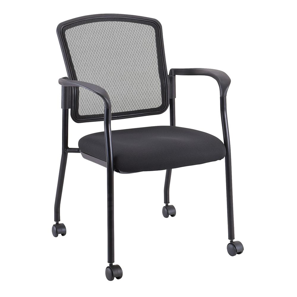 Black Mesh Fabric Rolling Guest Arm Chair - 372335. The main picture.