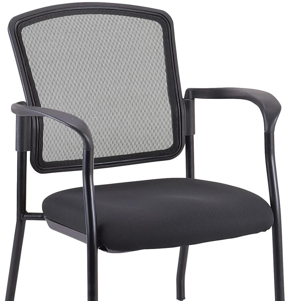 Black Mesh Fabric Rolling Guest Arm Chair. Picture 4