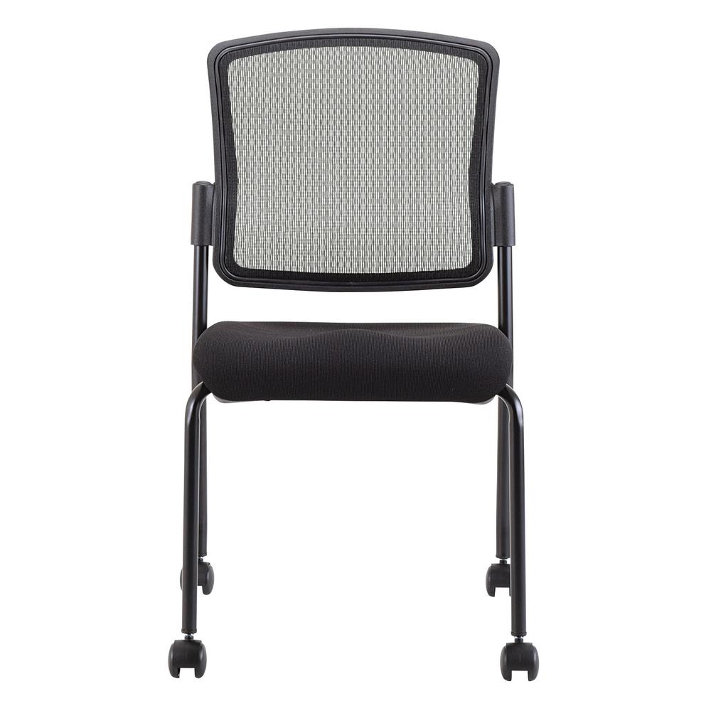 Black Mesh Fabric Rolling Guest Chair. Picture 3