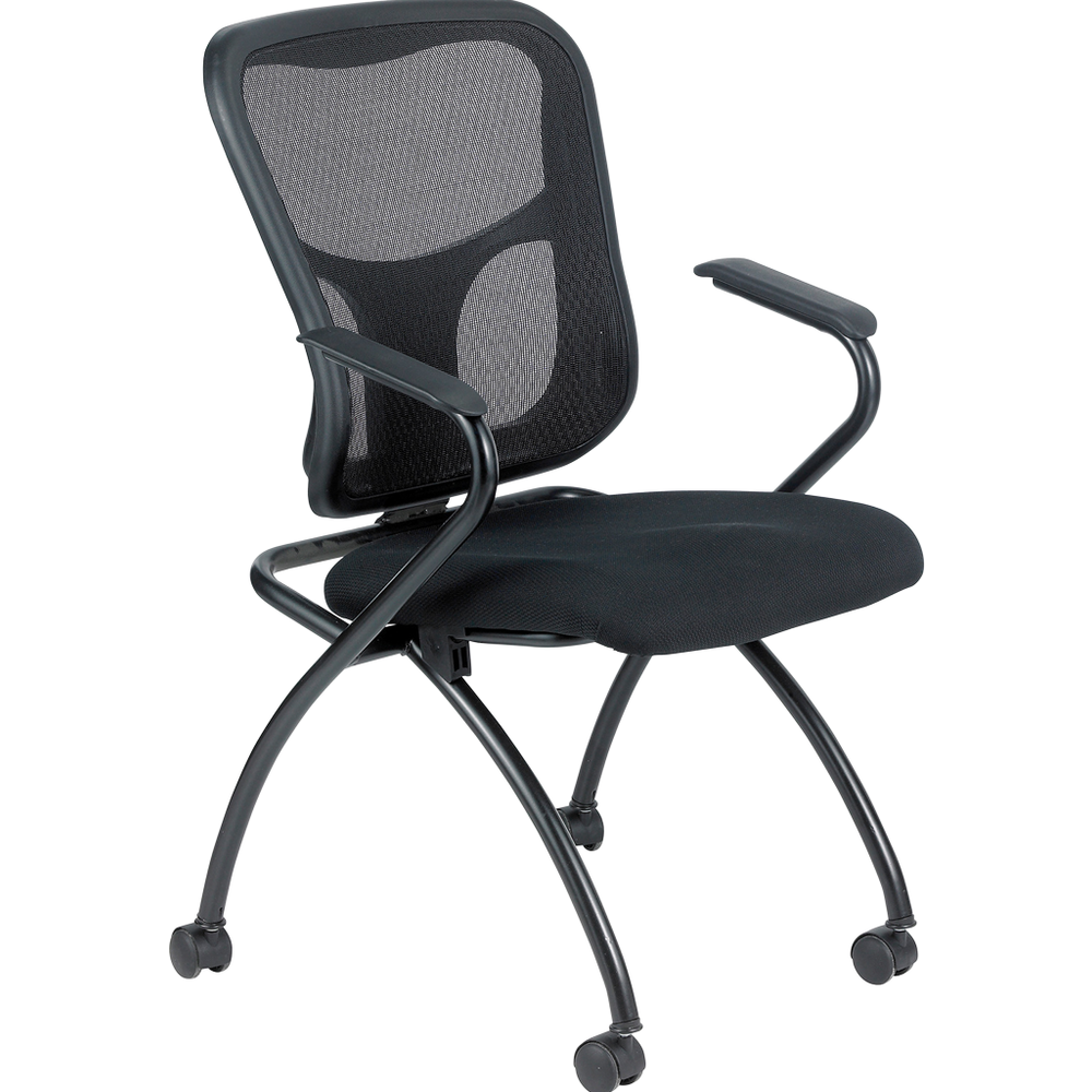 Set of 2 Ergonomic Black Mesh Rolling Arm Chairs. Picture 1