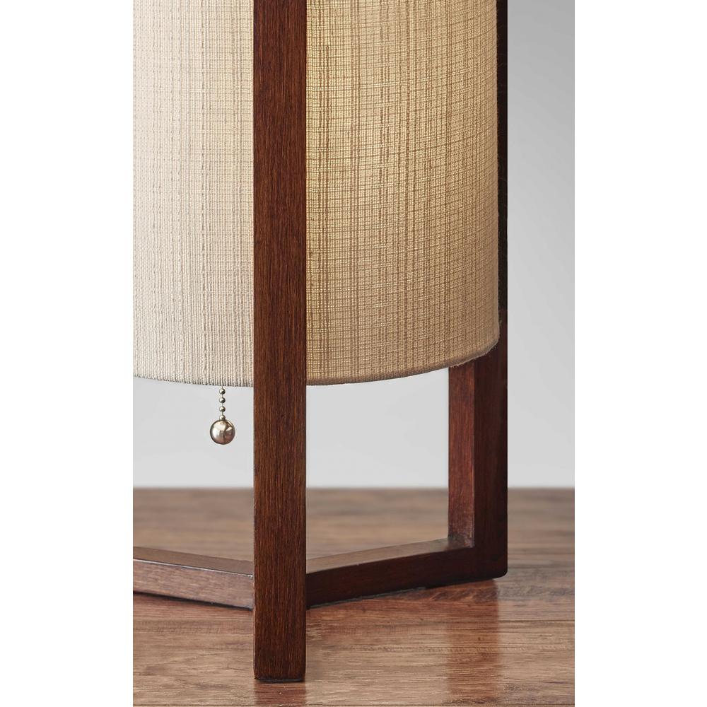 Walnut Wood Finish Cylindrical Linen Shade Table Lamp - 372467. Picture 2