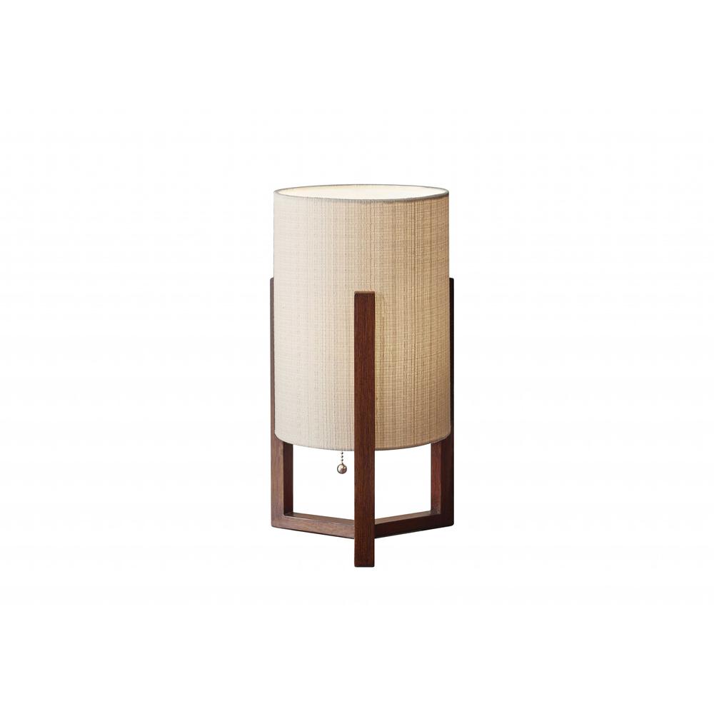 Walnut Wood Finish Cylindrical Linen Shade Table Lamp - 372467. Picture 3