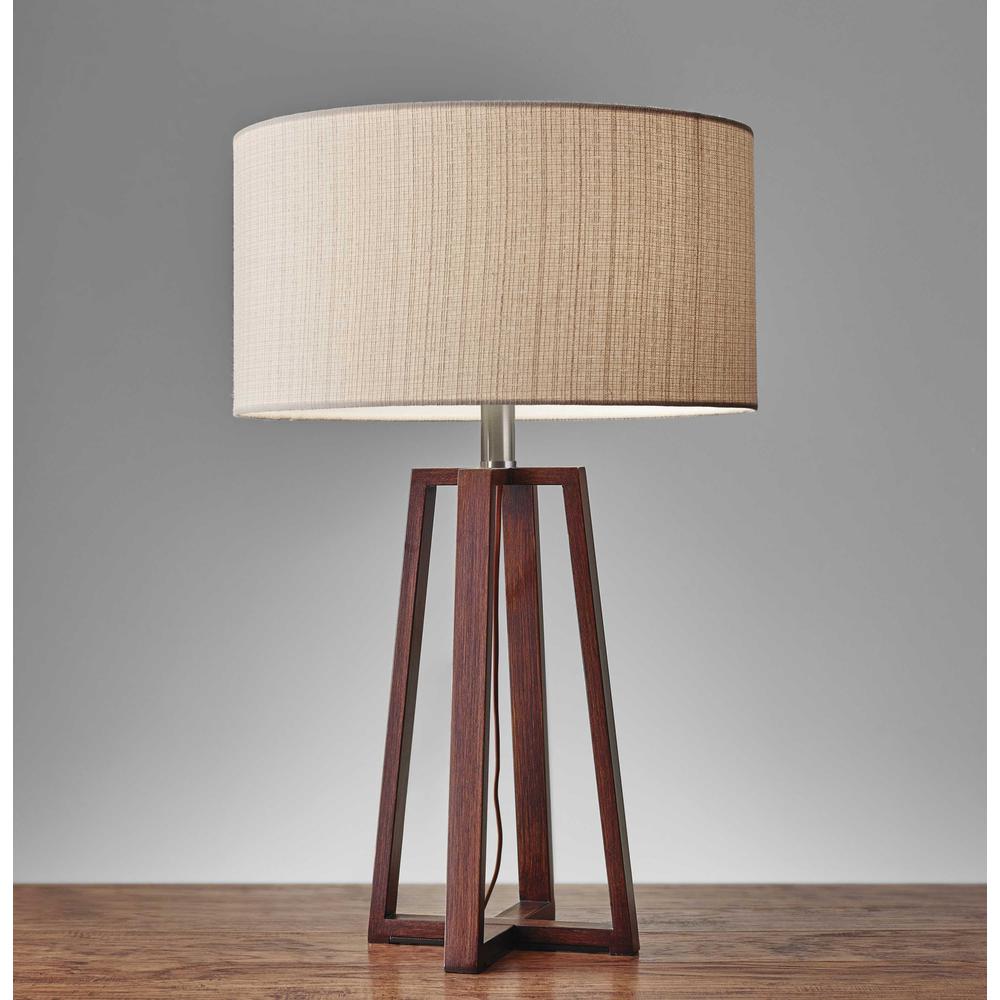 Walnut Wood Finish Linen Fabric Shade Table Lamp - 372468. Picture 1