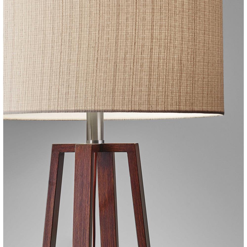 Walnut Wood Finish Linen Fabric Shade Table Lamp - 372468. Picture 2
