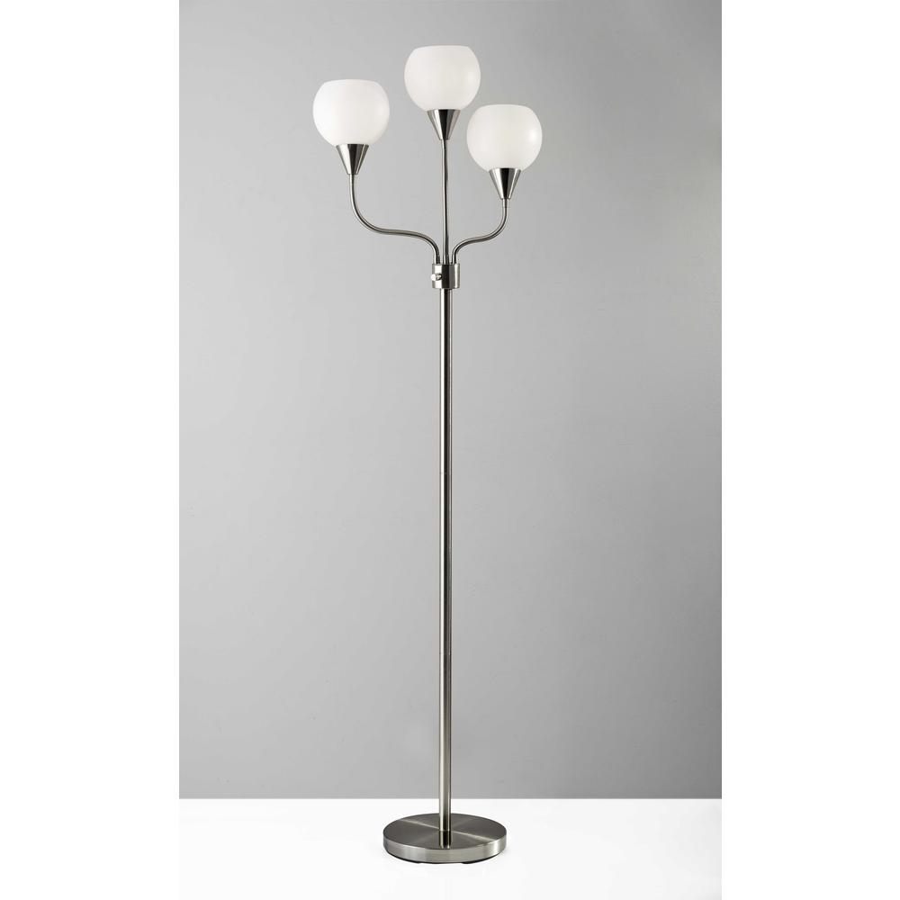 Floor Lamp Brushed Steel Metal Three Arm Adjustable Globes. Picture 1