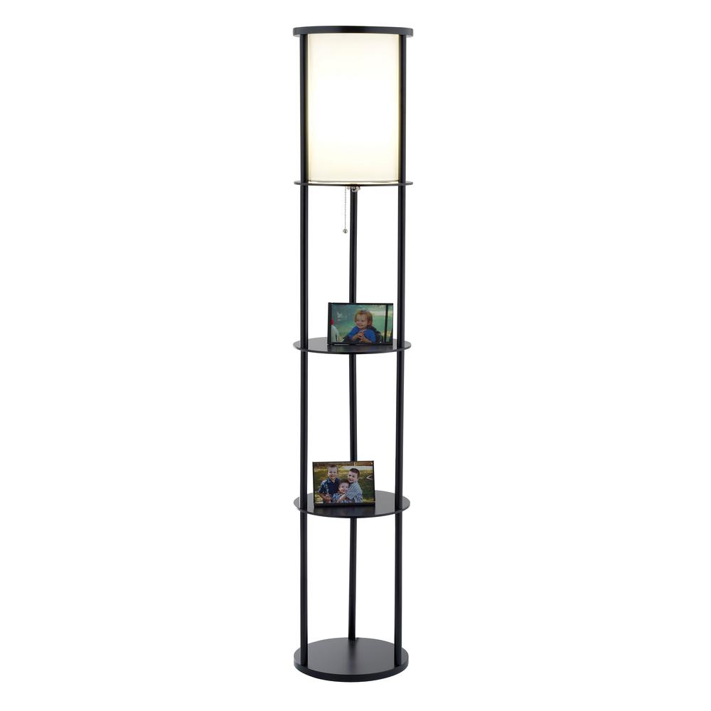 Black Wood Finish Floor Lamp with Circular Storage Shelves. Picture 2