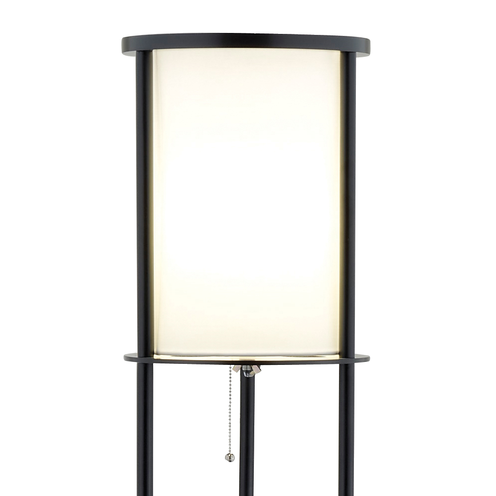 Black Wood Finish Floor Lamp with Circular Storage Shelves. Picture 3