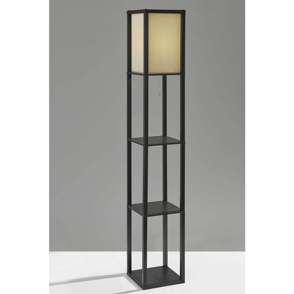 Floor Lamp with Black Wood Finish Storage Shelves. Picture 2