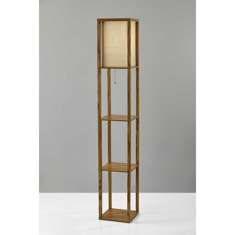 Floor Lamp with Natural Wood Finish Storage Shelves. Picture 3