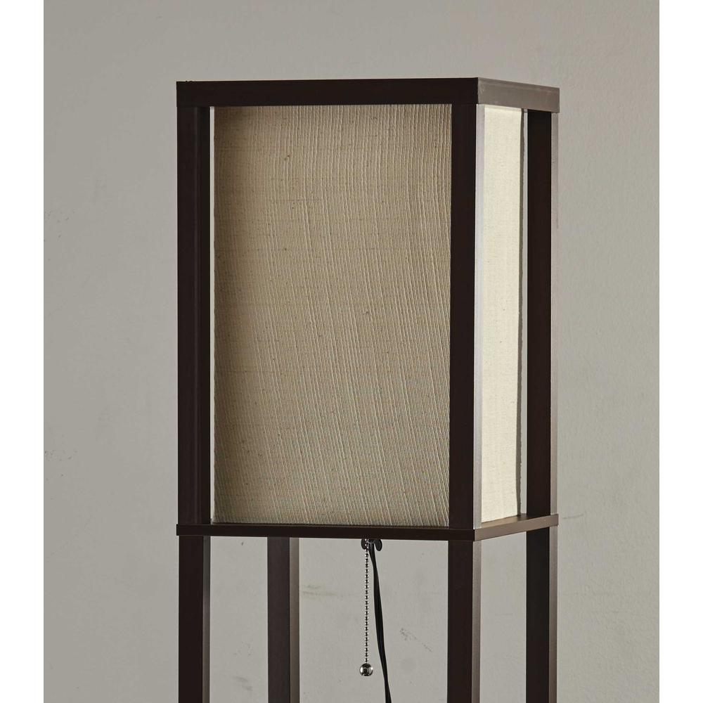 Floor Lamp with Walnut Wood Finish Storage Shelves. Picture 2