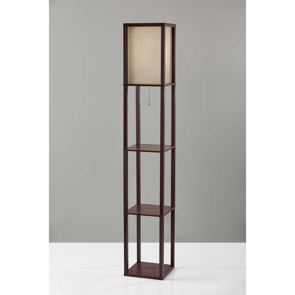 Floor Lamp with Walnut Wood Finish Storage Shelves. Picture 3