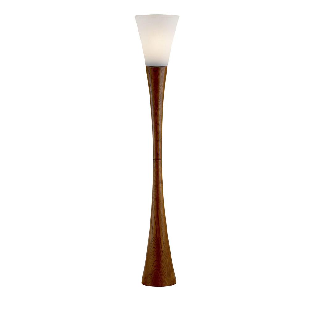 Sleek Walnut Wood Finished Floor Lamp with Frosted Glass Shade. Picture 1