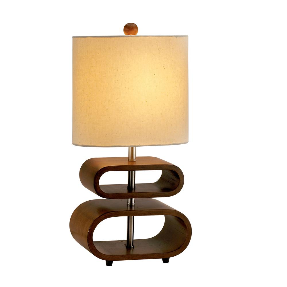 Walnut Wood Finish Stacked Bentwood Ovals with Natural Fabric Oval Shade Table Lamp - 372536. Picture 1