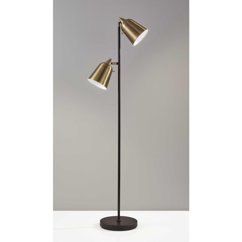 Black Metal Floor Lamp with Adjustable Antique Brass Shades. Picture 1