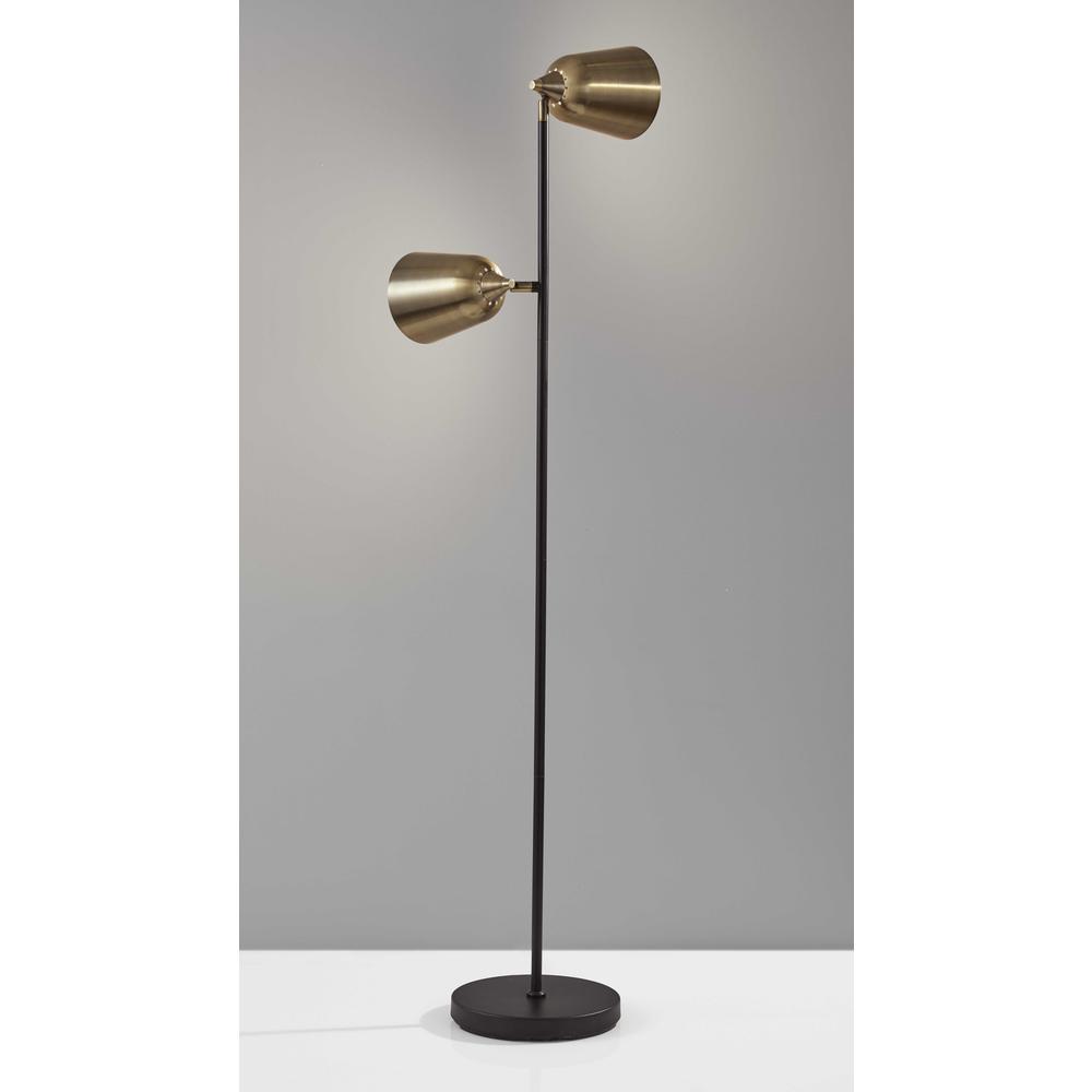 Black Metal Floor Lamp with Adjustable Antique Brass Shades. Picture 2