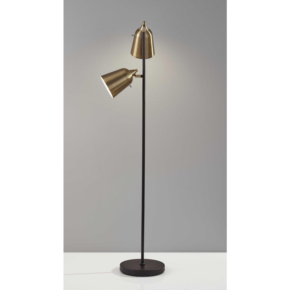 Black Metal Floor Lamp with Adjustable Antique Brass Shades. Picture 3