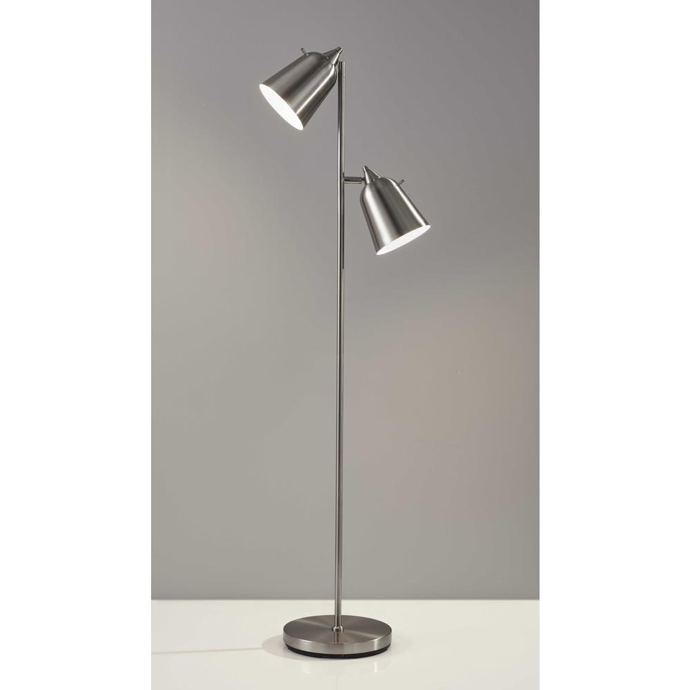 Brushed Steel Two Light Floor Lamp With Adjustable Shades. Picture 1