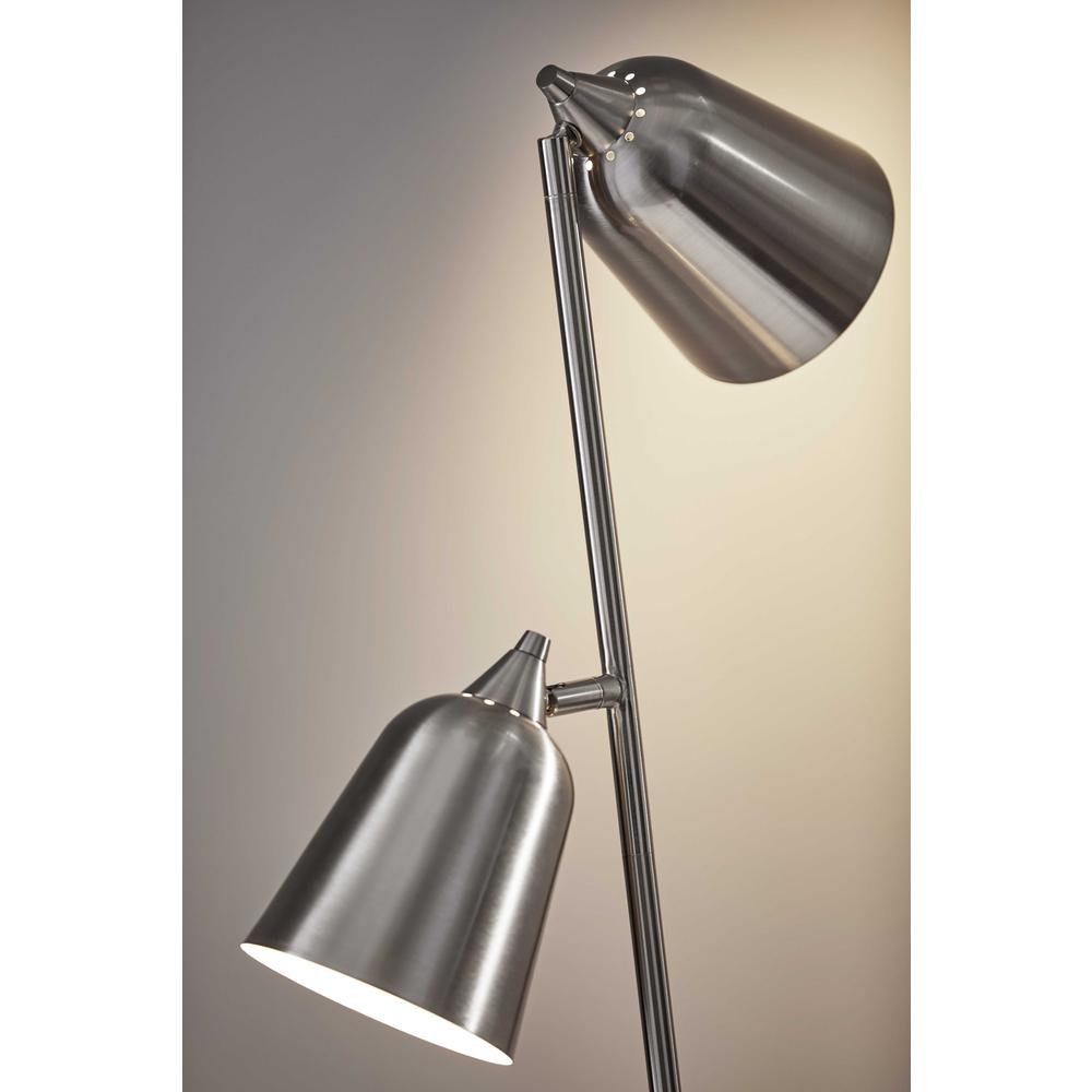 Brushed Steel Two Light Floor Lamp With Adjustable Shades. Picture 3