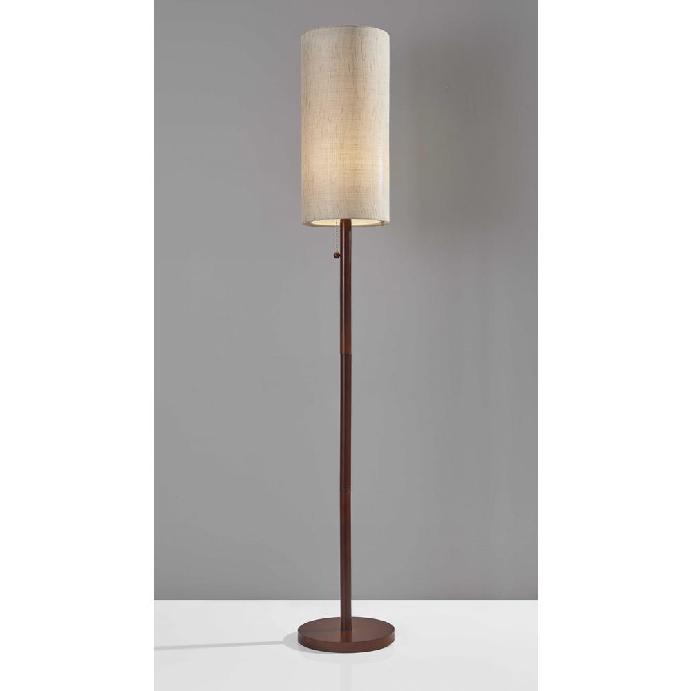 Walnut Wood Finish Floor Lamp with Slim Cylindrical Shade. Picture 1