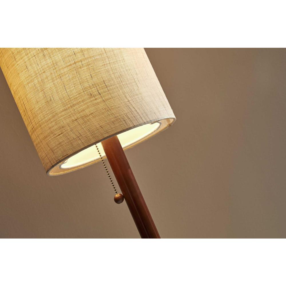 Walnut Wood Finish Floor Lamp with Slim Cylindrical Shade. Picture 2