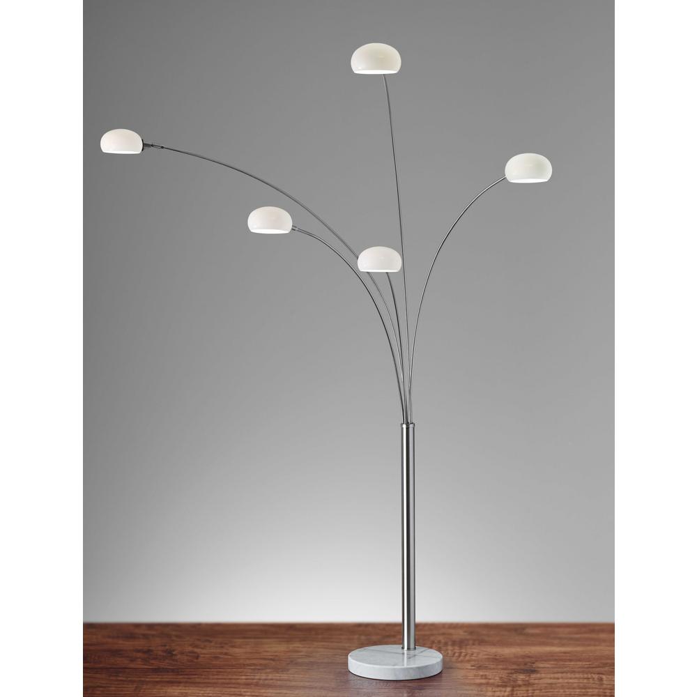 Brushed Steel Adjustable Arc Floor Lamp with Five Lights and White Milk Glass Shades - 372564. The main picture.