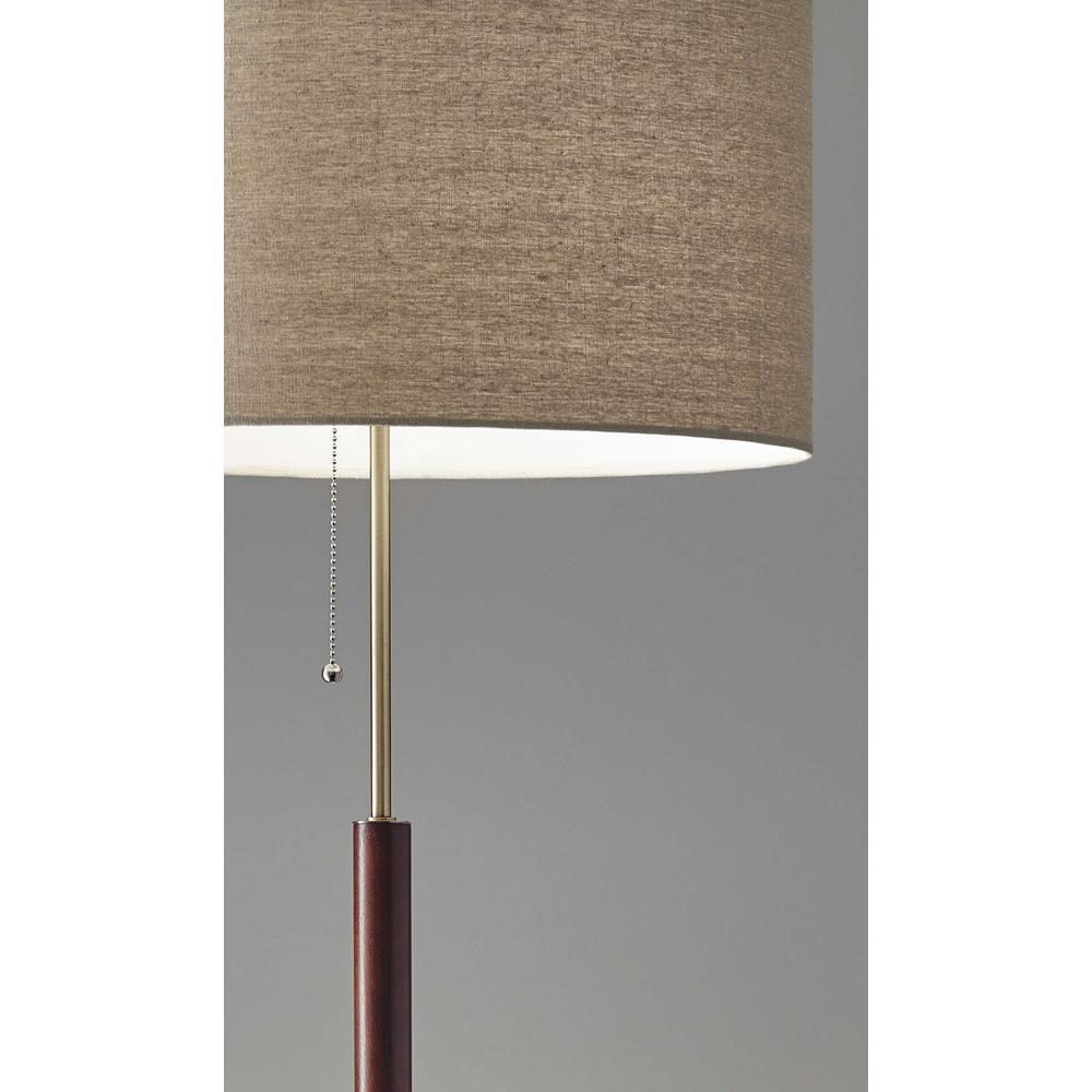 Mid-Century Modern Floor Lamp with Antique Brass and Walnut Wood Accents. Picture 2