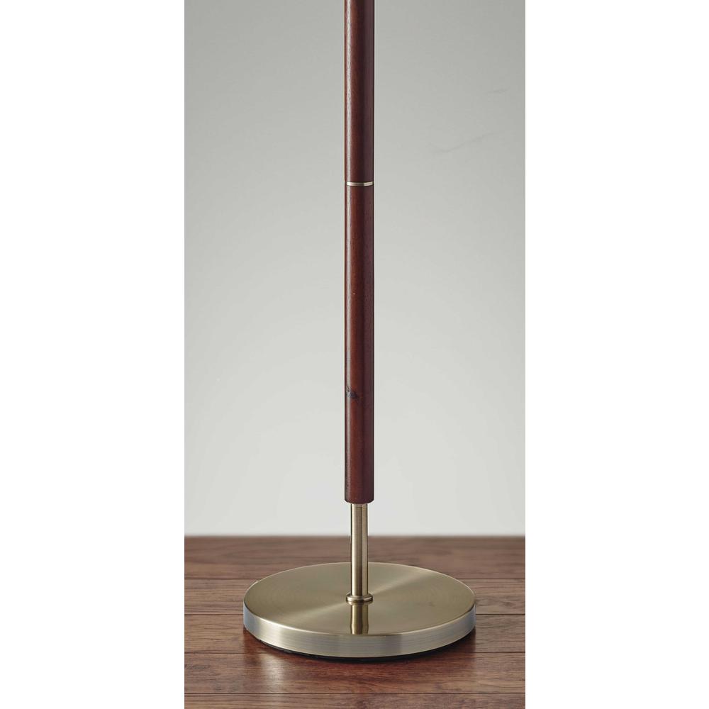 Mid-Century Modern Floor Lamp with Antique Brass and Walnut Wood Accents. Picture 3