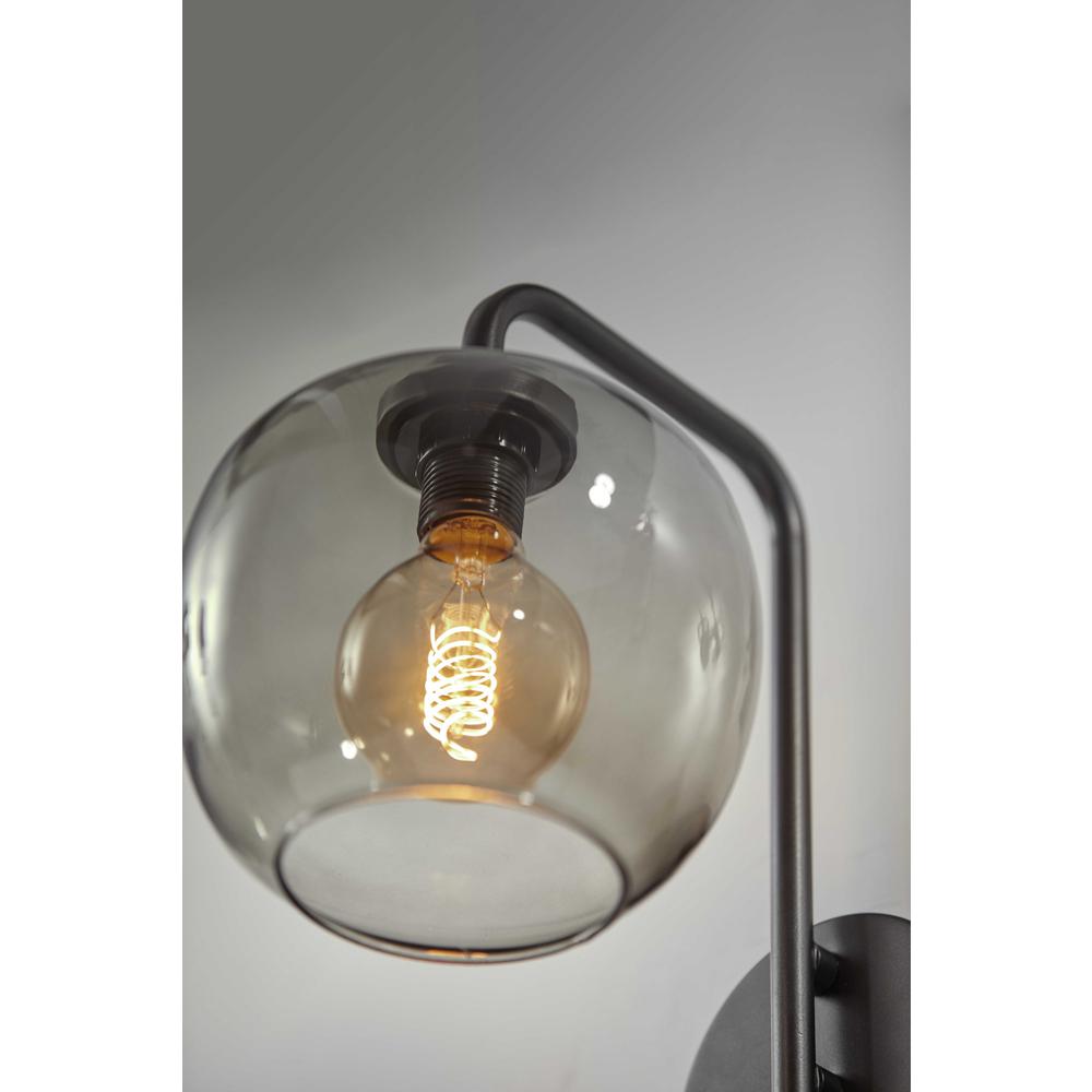 Smoked Glass Globe Shade with Vintage Edison Bulb and Matte Black Metal Wall Lamp - 372577. Picture 3