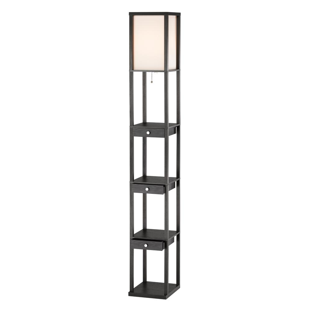 Three Drawer and Shelf Floor Lamp with Black Wood Finish - 372583. Picture 1