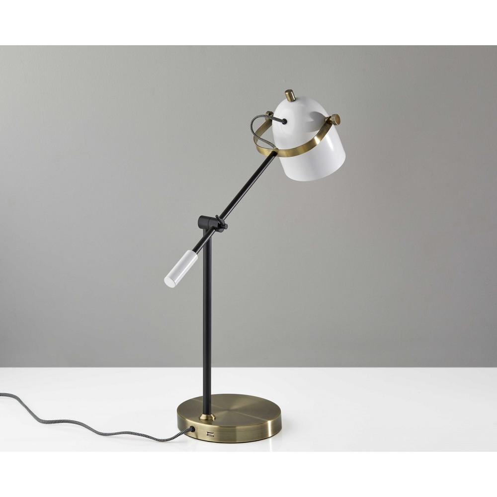 White Metal Adjustable Arm and Shade USB Port Desk Lamp - 372596. Picture 2