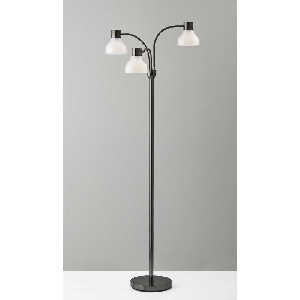 Adjustable Three Light Floor Lamp in Black Nickel Finish With Frosted Inner Shades. Picture 1