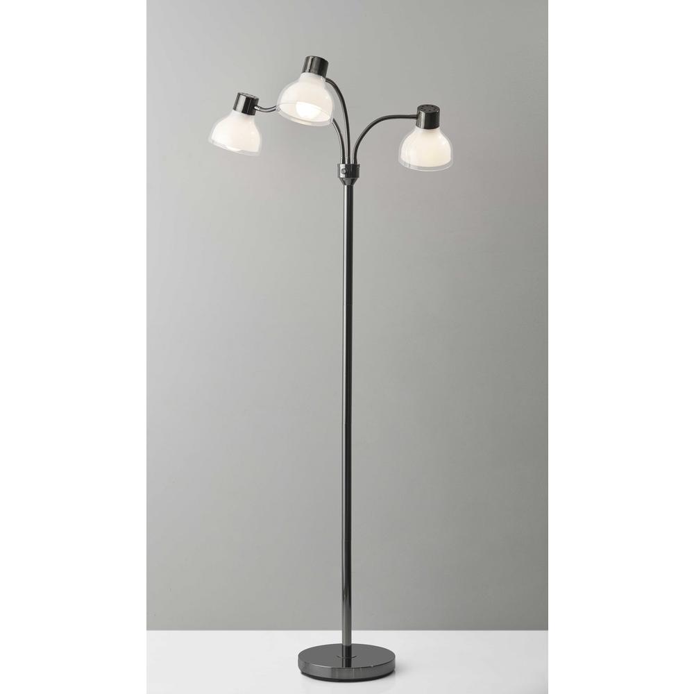 Adjustable Three Light Floor Lamp in Black Nickel Finish With Frosted Inner Shades. Picture 2