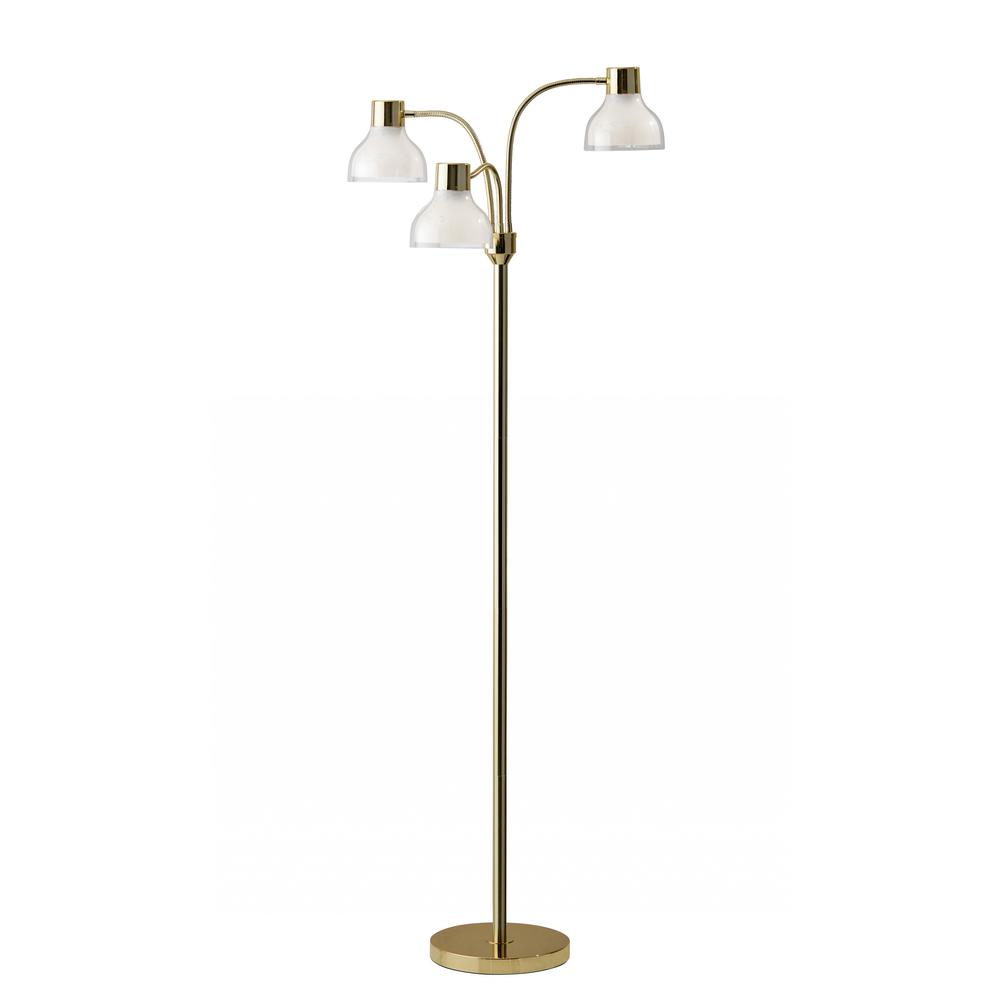 Adjustable Three Light Floor Lamp in Lustrous Gold Finish With Frosted Inner Shades. Picture 1